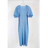 Folds 2025 New High-Grade Solid-Colored Round Collar Folded Dress Loose Fashion Comfortable Casual