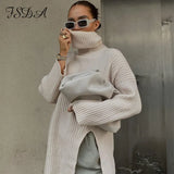 2021 Autumn Winter Turtleneck Oversized Pullover Women Casual Loose Knitted Sweater Long Sleeve Jumper Tops