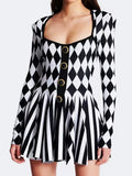 Elegant Style Dress Women Spring 2025 New Temperament Commuting Elegant Square Collar Print High-Waisted Short Skirt