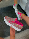 Zingj Station Autumn And Winter 2024 Fashion Diamond Zipper Large Size Thick-Soled Love Shoes