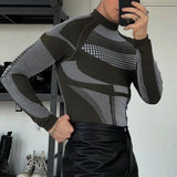Men Tight Tee Streetwear New Arrival Long Sleeve Basic Tops Clothes Fashion Stand Collar Slim Patchwork Pullover