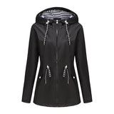 Long-sleeved Waterproof Mid-length Trench Hooded Striped