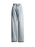 Zingj 2024 New Heavy Industry Nail Bead Design Sense Straight Pants High Waist Show Thin Fashion Temperament All-Match Jeans