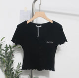 Relaxing Wood Ear Embroidery Short Small Cardigan Bottom Shirt T-Shirt T-Shirt Umbilly T-Shirt