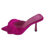 Zingj Size Pointed Head High With Slippers Female Summer New Fashion With Bow Cloth Face Wearing Slippers Female-Outfit