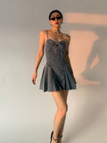 Denim Dress Hip Package Elastic Drawstring Lace Up Spaghetti Starp Mini Bodycon A-line Vestidos Sexy Streetwear