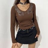 Indie Fairy Grunge Crop Top 90s Vintage Graphic Print Long Sleeve Women Crop Top Harajuku Autumn Spring Female Tees