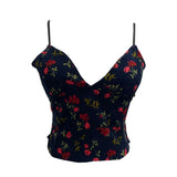 Real Shooting Hottie Deep V-Neck Broken Flower Short-Sized Hong Kong Wind Sling Female Wear With Chest Cushion Small Waistcoat Sleeveless Top