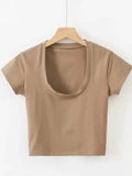 Zingj Solid Color Slim Sexy Female Short Sleeve U Collar T Shirt Basic Korean Version Short Jacket Ebay-Outfit