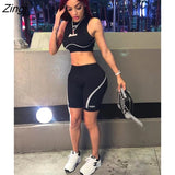 Fall Black Print 2 Two Piece Sets Tracksuit Women Matching Sets Fitness Outfits 2022 Sleeveless Crop Top And Shorts