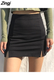 Women Black Sexy Ladies Mini Clothing Side-slit High Waist Baggy Trendy Mujer Birthday Party All-match Harajuku