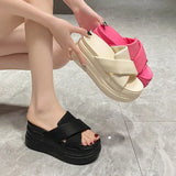 Rose Red Thick Bottom Round Head Slippers Pop Summer New Korean Version Cross With A Word Slope With
