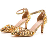 Cm Large-Size Sandals Fine Heel Head Water Drill High Heel Sandals Gold Water Drill High Heels Wedding