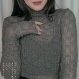Women See Through Transparent Mesh Womens Tops And Blouses Long Sleeve Sheer Ladies Turtleneck Shirt Blouse Blusas