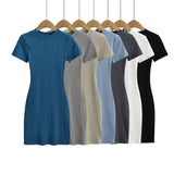 Zingj Trendy Women's Dress With Round Neck And Short Sleeves Is A New Slim And Pure Color Waist-Hip Skirt In