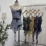 辣bab Net Yarn Print Small Sling Vest Tidly Tidly Ribbon Ribbon Leaves Edge Sleeveless Top