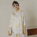 Autumn Tie Dye Long Sleeve Shirt Women Top And Blouse Printed Button Up High Low Designer Shirt Fall 2020