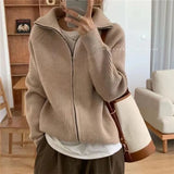 Women's Coat Spring And Autumn Lazy Style 2024 New Knitted Cardigan Zipper Korean Version Of The Internet Celebrity Loose And