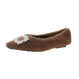 Square Buckle Pointed Head Shallow Single Shoes Women 2025 Temperament A Foot Pedal Wool Shoes To Keep Warm And Comfortable Pregnant