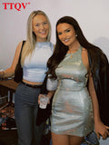 Sexy Halter Sliver Gitter Dress Lady Summer Bodycon Sleeveless Backless Mini Dress Elegant Slim Party Dresses For