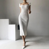 2021 Women Korean Slim Split Long Sweater Dress Short Sleeve Sexy Knitting