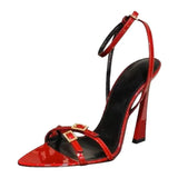 Word With Water Drill Sandals Women 25 New French Temperament High-Heeled Shoes Side Buckle Tip Sexy Thin Heeled Toe Women's