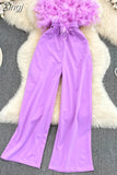 Women Elegant Long Jumpsuits Strapless Slash Neck Feather Tube Top Sexy Fashion Party Night Evening 2023