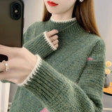 Zingj Autumn And Winter New Half Turtleneck Sweater Female Cover Thick Warm And Loose Outside Wear Matching Color Inside The Base Shirt Female-Outfit