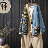 autumn and winter matching large pockets long sleeve buttoned outer knit cardigan women loose literary V-neck
