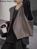 Fashion Black Leather Vest Women High Street Punk Sleeveless Leather Jacket Female 2023 New Loose Casual Vest