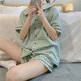 Sets Women Comfortable Fashion Plaid Sweet Cute Casual Lounge Homewear Korean Fashion Summer Girls Clothing Simple