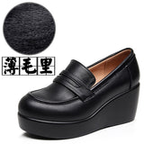 And English Wind Small Leather Shoes Waterproof Table Women's Shoes Pine Sole Single Shoes Autumn Plus Velvet Tung Leoptium Pedalle