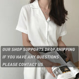 Blouse Shirt For Women Fashion Short Sleeve V Neck Casual Office Lady White Shirts Tops Japan Korean Style
