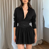Black Embroidery Shirt Mini Dress- Outfit