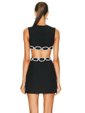 O Neck Sleeveless Cut Out Diamond Bandage Dress Women Black Backless Luxury Diamond Mini Bodycon Dress Evening Club