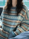 Vintage Jacquard Crew Neck Sweater-Outfit