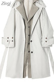 Spring Autumn Long Loose Casual Trench Coat for Women Sashes Fake 2 Piece Luxury Designer Clothes Korean Fashion