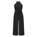 Halter Off Shoulder Sleeveless Tunics Wide Leg Pants Jumpsuits Rompers Summer Lace-up High Waist Plus Size Party