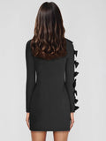 Long Sleeve Bow Cut Out Solid Mini Dress- Outfit