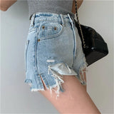 Denim Shorts For Women 2021 Summer High Waist Streetwear Ripped Shorts With Tassel Pockets Mini Short Jeans Feminino