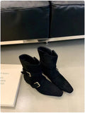 2025 Autumn And Winter Korean Version Of The New Small Design Retro French Short Boots Small Square Head Western Boots Boots Boots Women