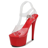 Zingj Korean Version Of The Night Club Car Model Shoes Super High Heels 17 Cm Thin Heel Waterproof Table Sandal Transparent Crystal