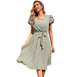 Printing Summer Women Dress 2022 Casual V-neck Short Sleeve A-line Beach Midi Dresses