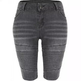Elastic Cat Beard Pleated Hem Jeans In Pants Woman-Outfit