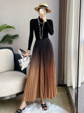 Gradient Pleated Long Skirt- Outfit