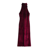 Women's Clothing 2025 Spring Festive Dress Hanging Neck Collar Silk Texture Dew Back