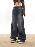 Zingj And Autumn New 2024 Niche Retro Street Metal Button Deconstruction Design Sense Washed To Do Old Jeans