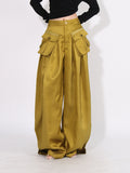 Zingj 2024 Stylish Wide-Leg Pants Pleated Zip Pocket Design Straight Casual