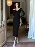 Zingj Real French Knitted Dress For Women In Autumn And Winter, A New Sexy Hip-Wrapped Skinny Dress With A Sweater