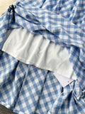 Chic Vacation Plaid Two Pieces Suits Bandage Strap Sexy Tops+Elastic Waist Pocket Skirt Fashion Trendy Street